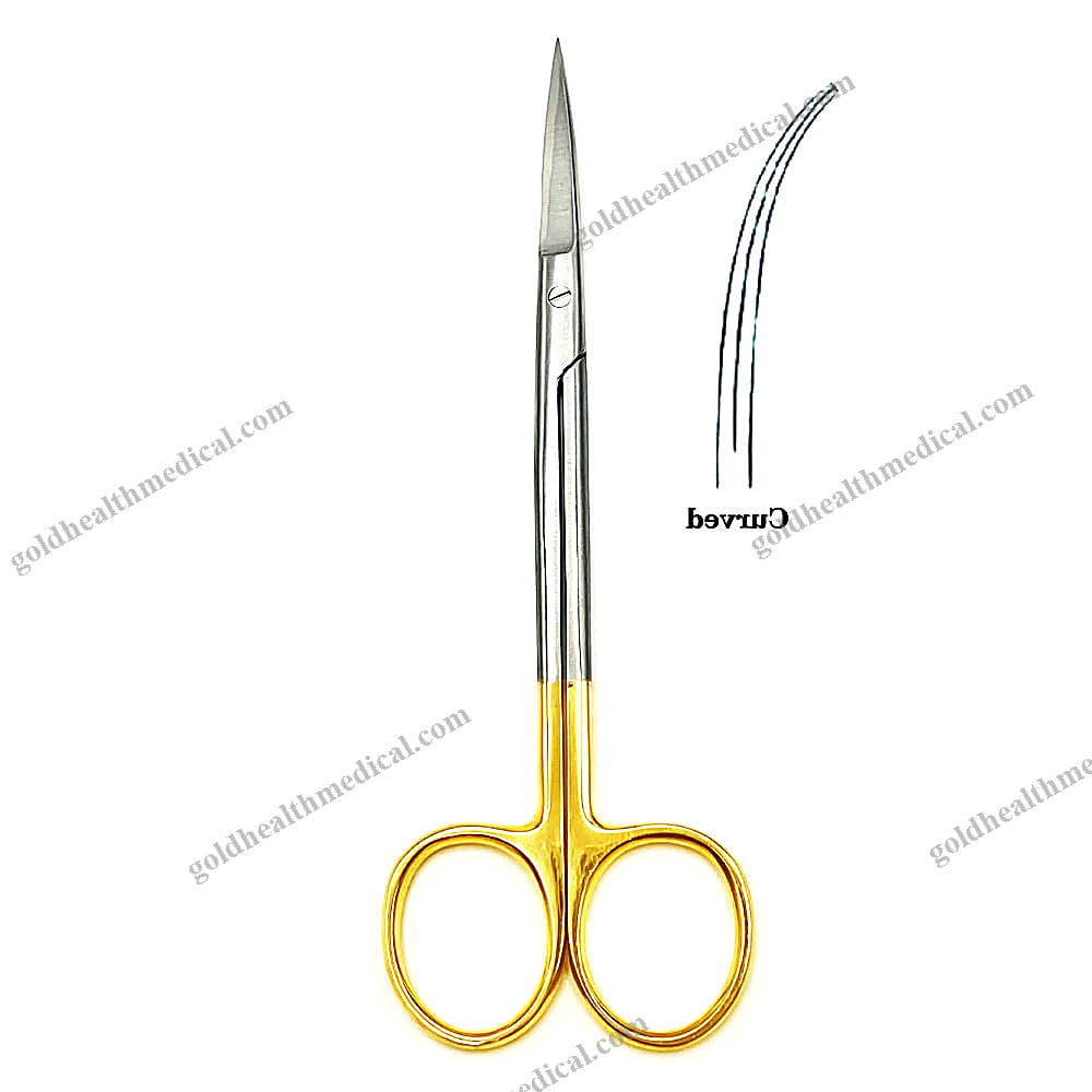 TC Curved Iris Scissors 12cm Gold Handle Sharp Round Tip