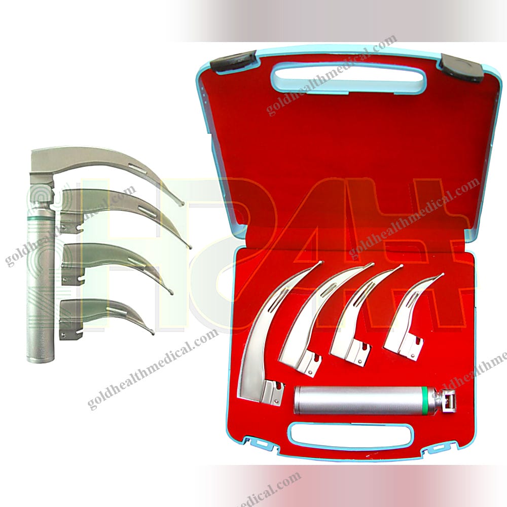 Macintosh Fiber Optic Laryngoscope Set with 4 Blades