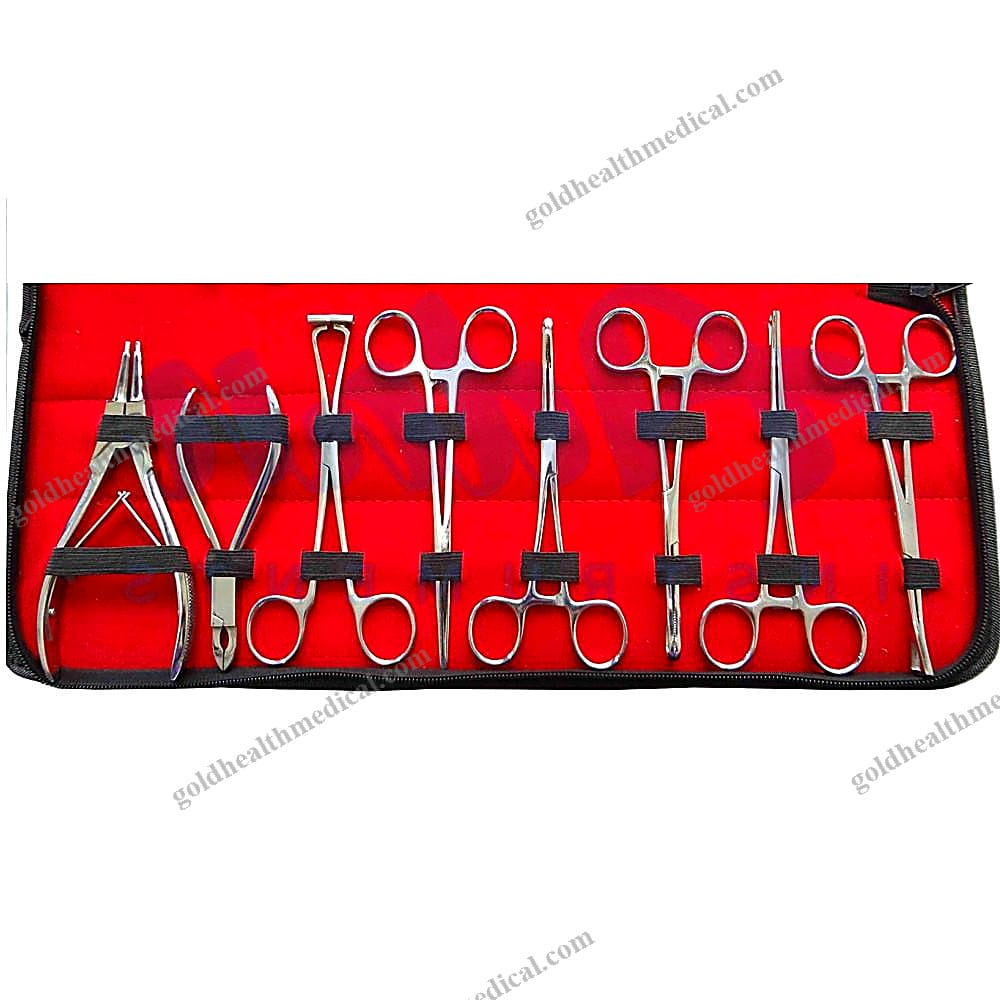 Professional Body Piercing Kit with 16 Reusable Stainless Steel Instruments