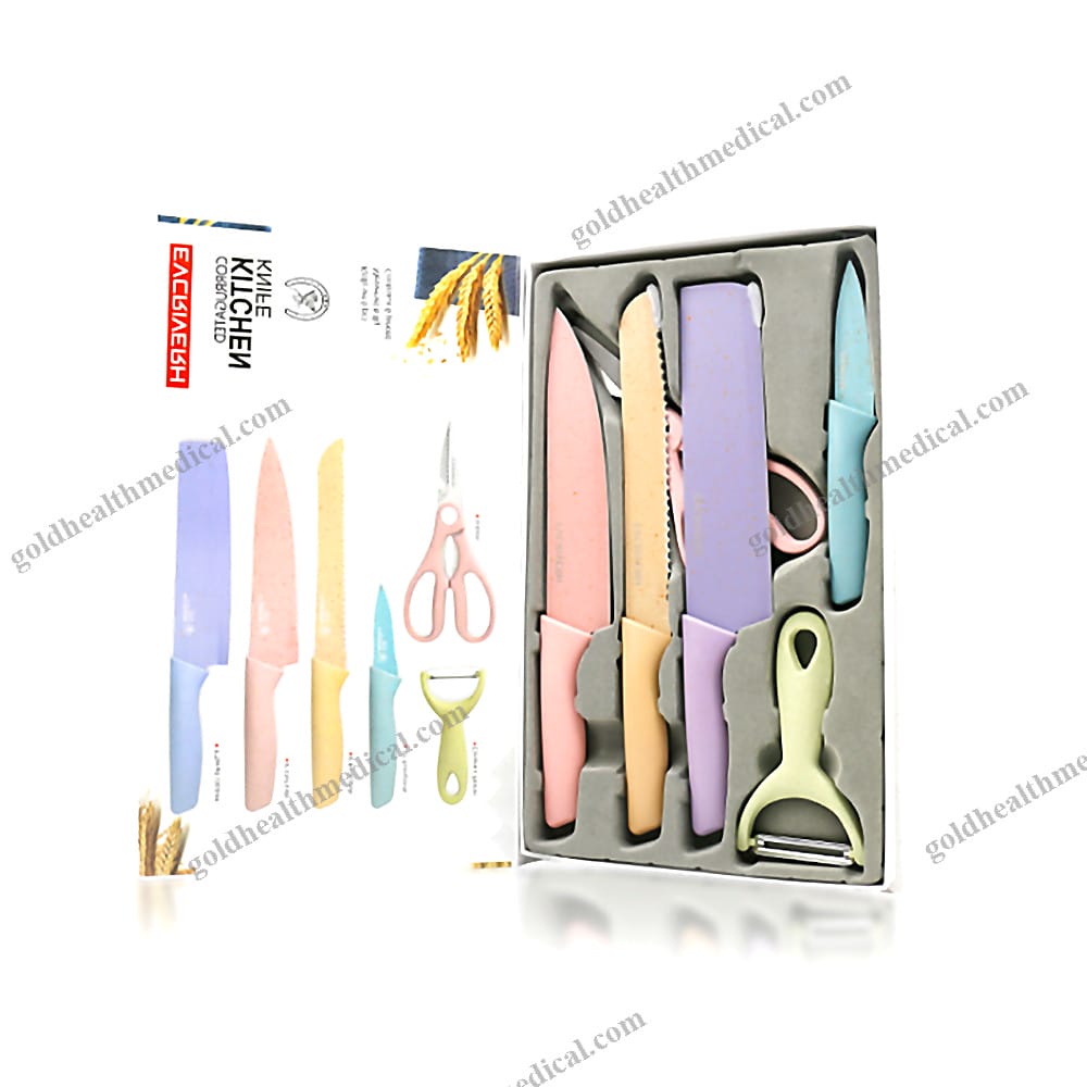 2021 Stainless Steel 6Piece Kitchen Knife Set with Wheat