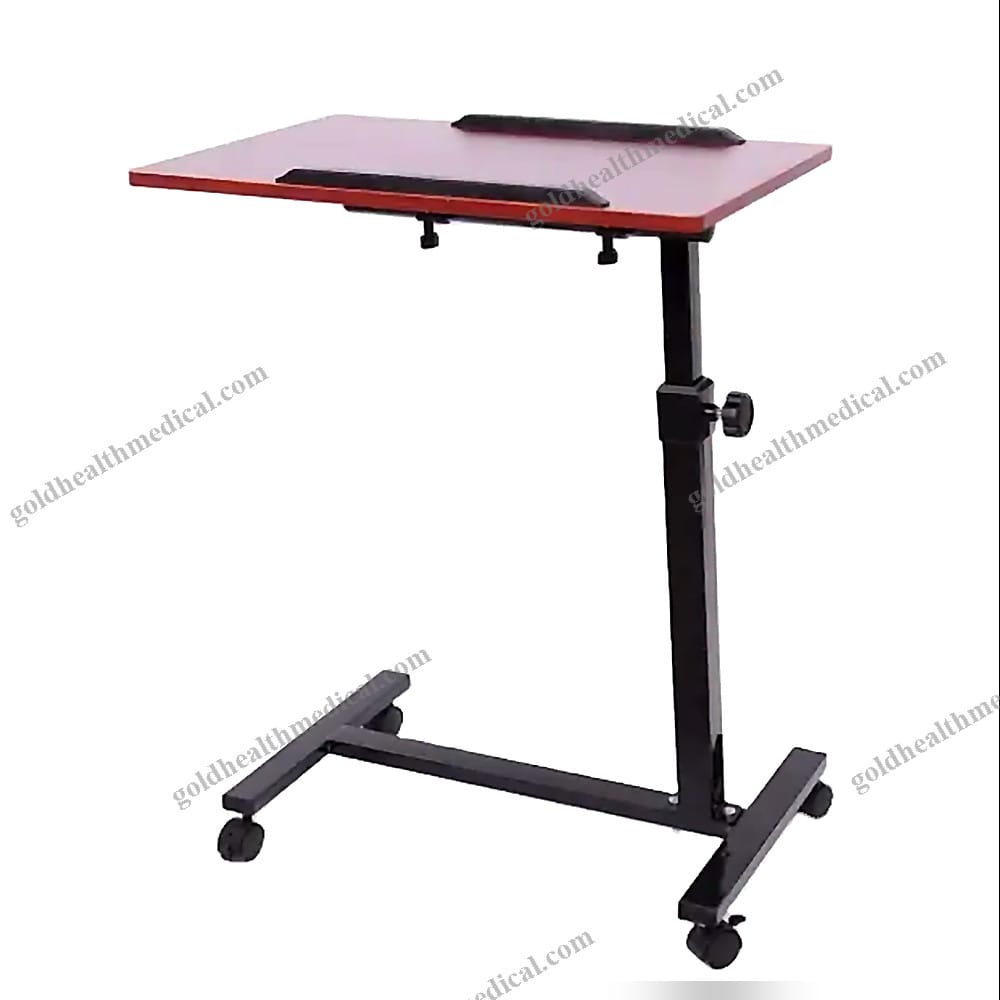 Adjustable Wooden Overbed Table with Wheels