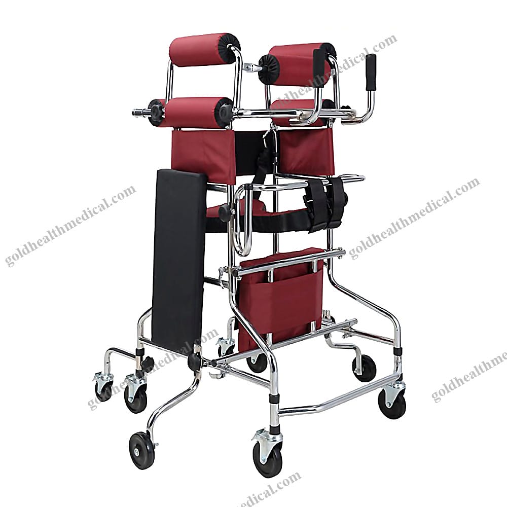 Hemiplegia Walker Stand Frame with Seat Wheel Rehabilitation Device Folding Height