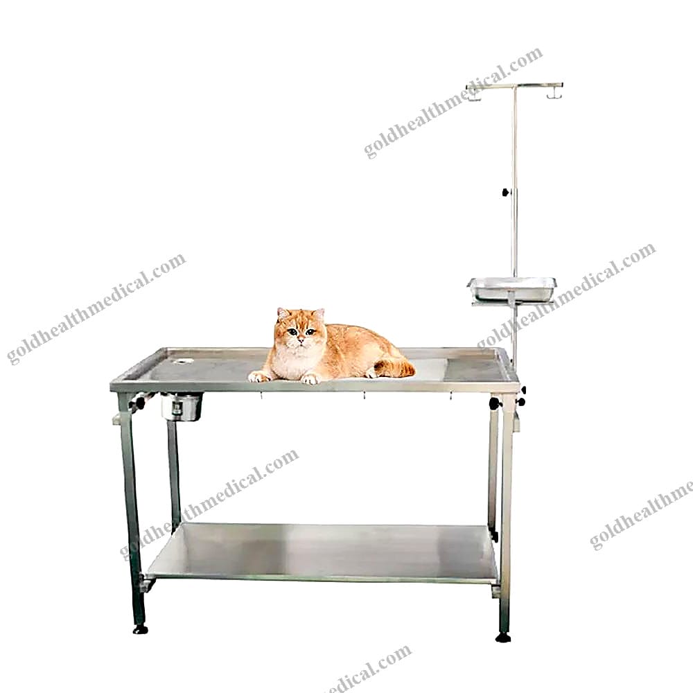 Veterinary Stainless Steel Surgical Table with Lift Function for Wet Examination and Surgery Procedures