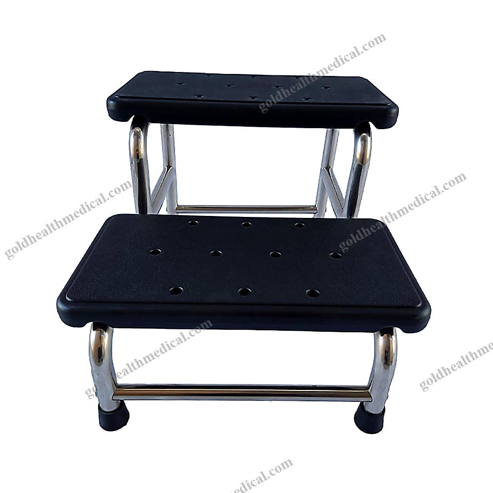 Portable Stainless Steel Patient Foot Stool with Two Steps Double Layers for Hospital Beds