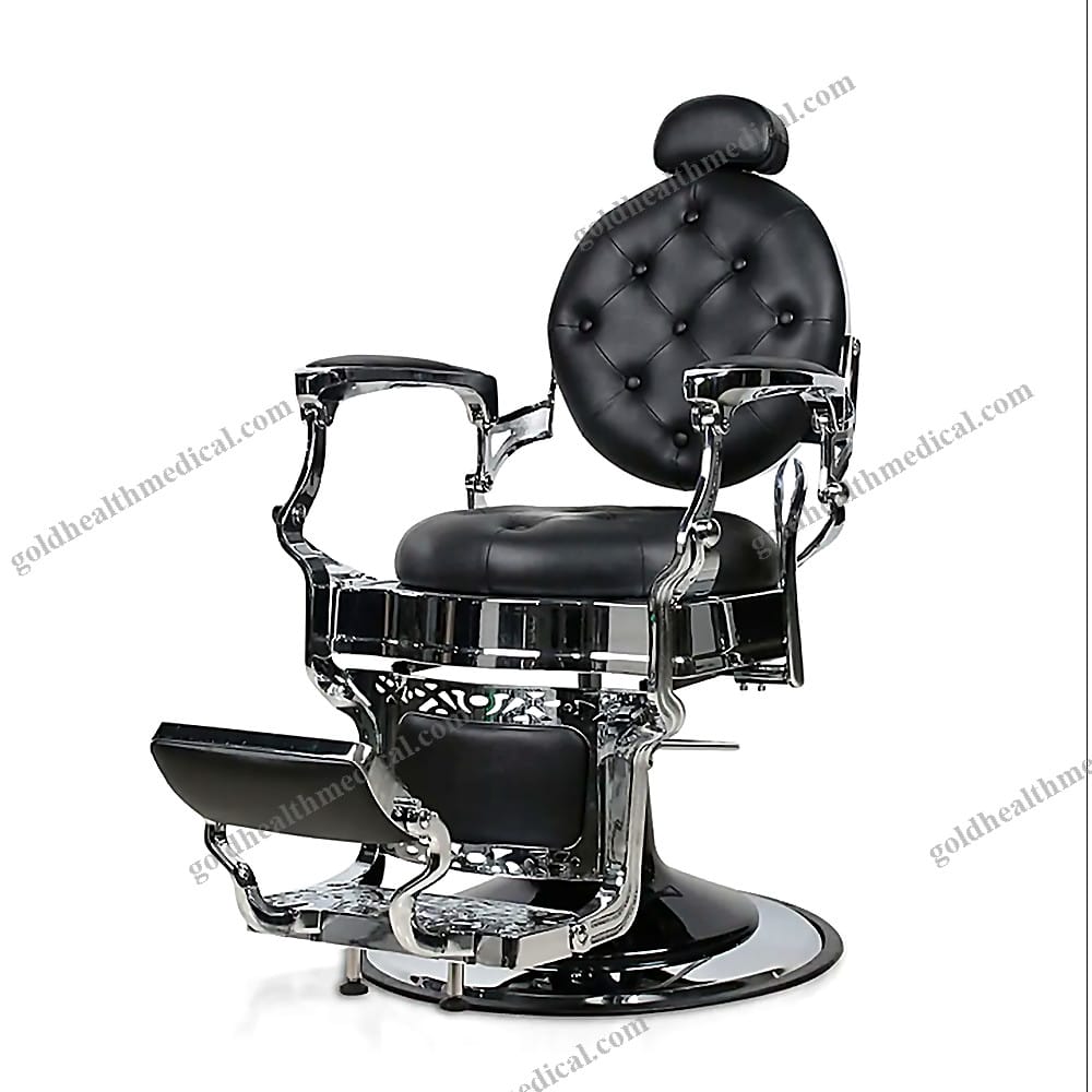 Premium Black  Silver Reclining Barber Chair