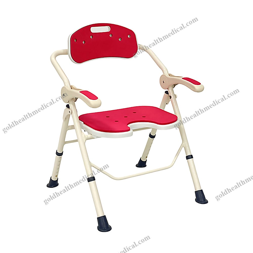 Adjustable Height Red Bath Chair with Cushion Backrest