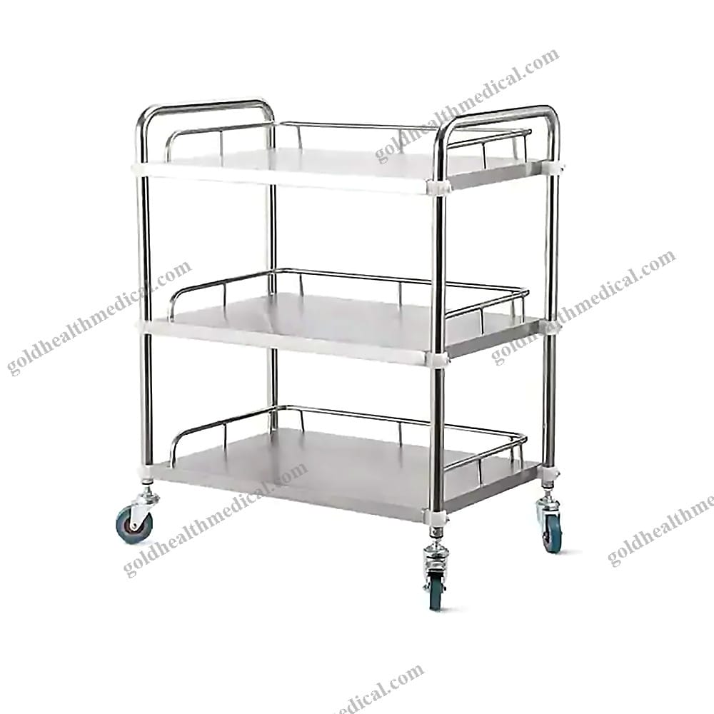Stainless Steel Surgical Trolley with Two Shelves and Drawer