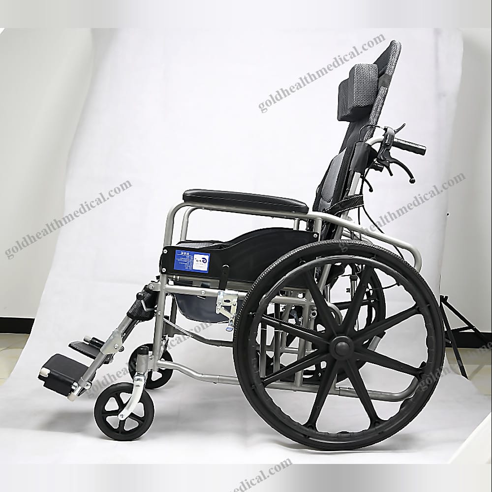 Hydraulic Reclining Wheelchair Mesh Fabric Foldable Commode Wheelch